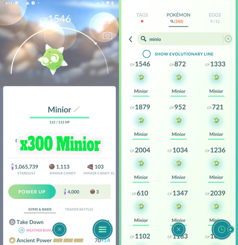 Pokémon ptc go - pokémon, minior